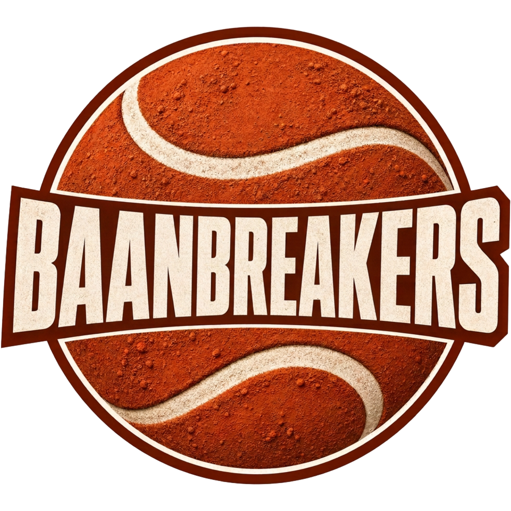 Baanbreakers logo: tennisbal met gravel